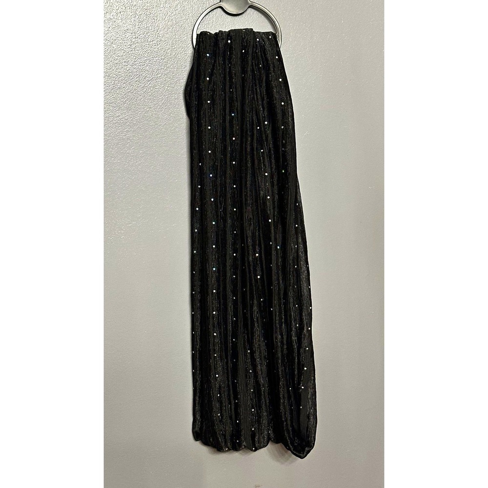 Max Studio Black Sheer Infinity Scarf Rhinestone Pleated Crinkle Shimmer Loop